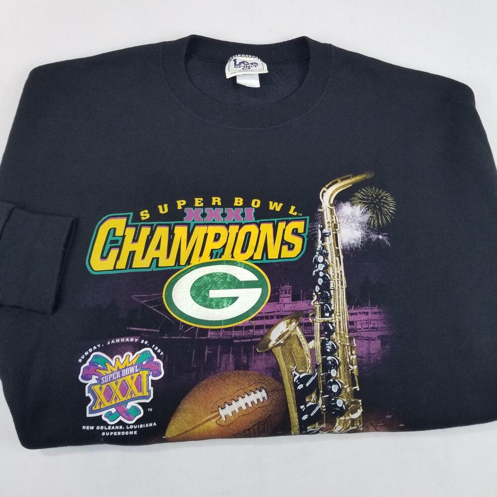 Green Bay Packers Super Bowl XXXI NFL Sweatshirt Mens XL Black Vintage USA Made - Picture 8 of 8